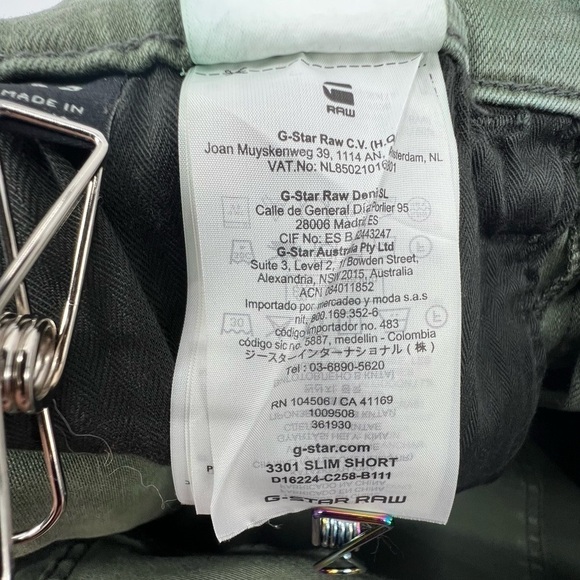 G-Star Raw 3301 Green Slim Cuffed Hem Denim Jean Shorts Size 29 Men's - Picture 6 of 8